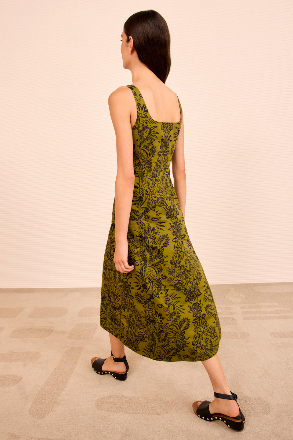 Natali Tank A-Line Dress - Olive Flora