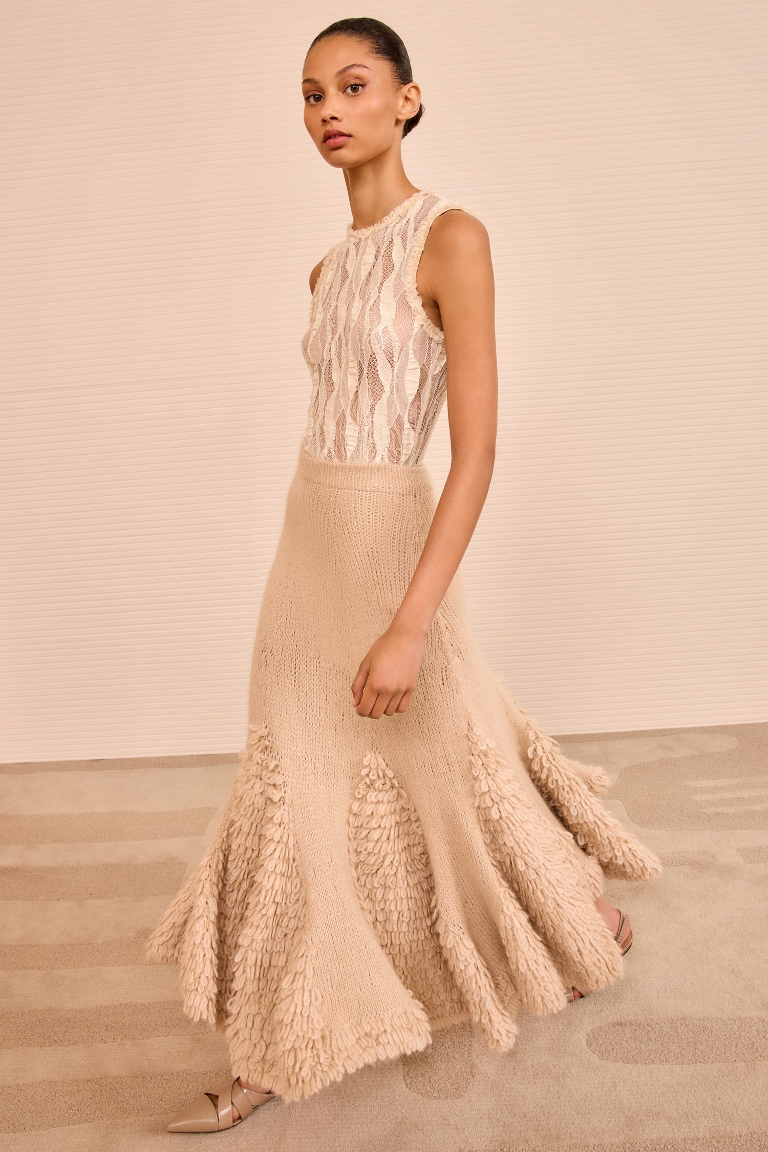 Nathalie Trumpet Skirt - Alabaster Off-White Hand-Knitted Midi