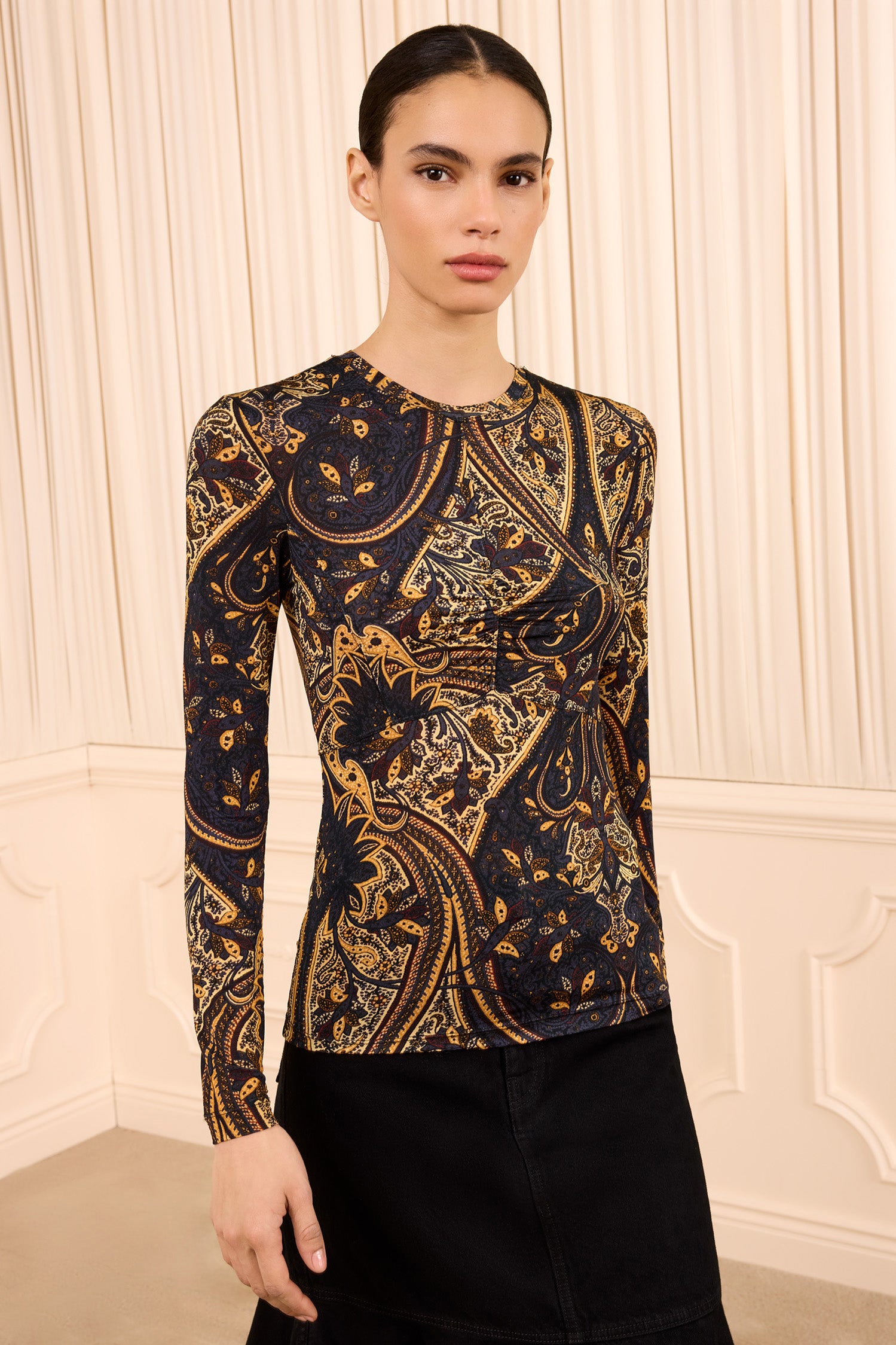 Neri Long Sleeve Jersey Top - Twilight Paisley Paisley Crew Neck