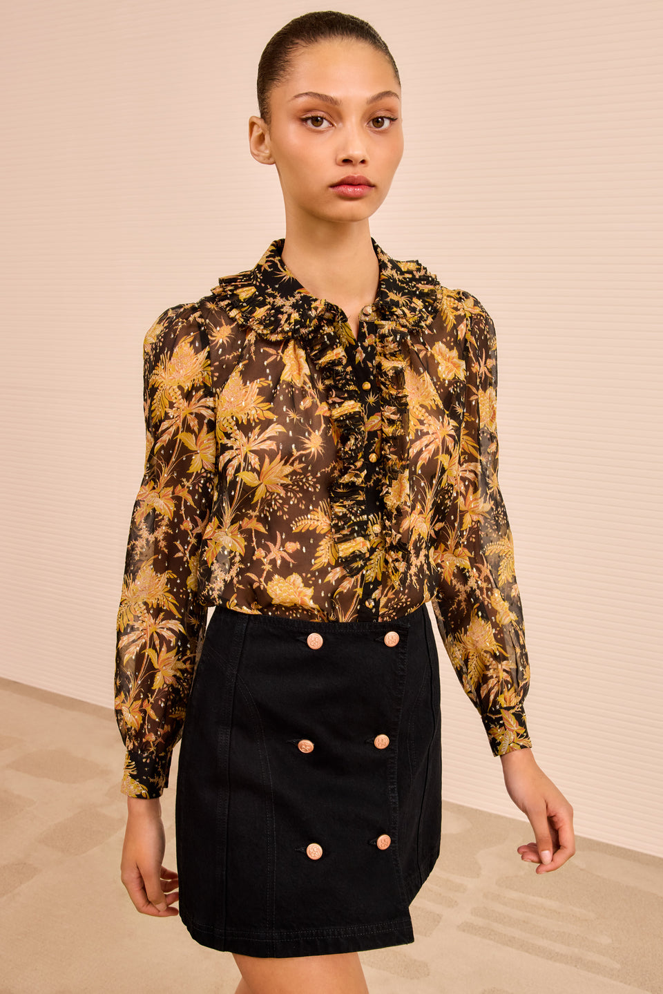 Nina Ruffle Placket Btn Front Blouse - Forsythia