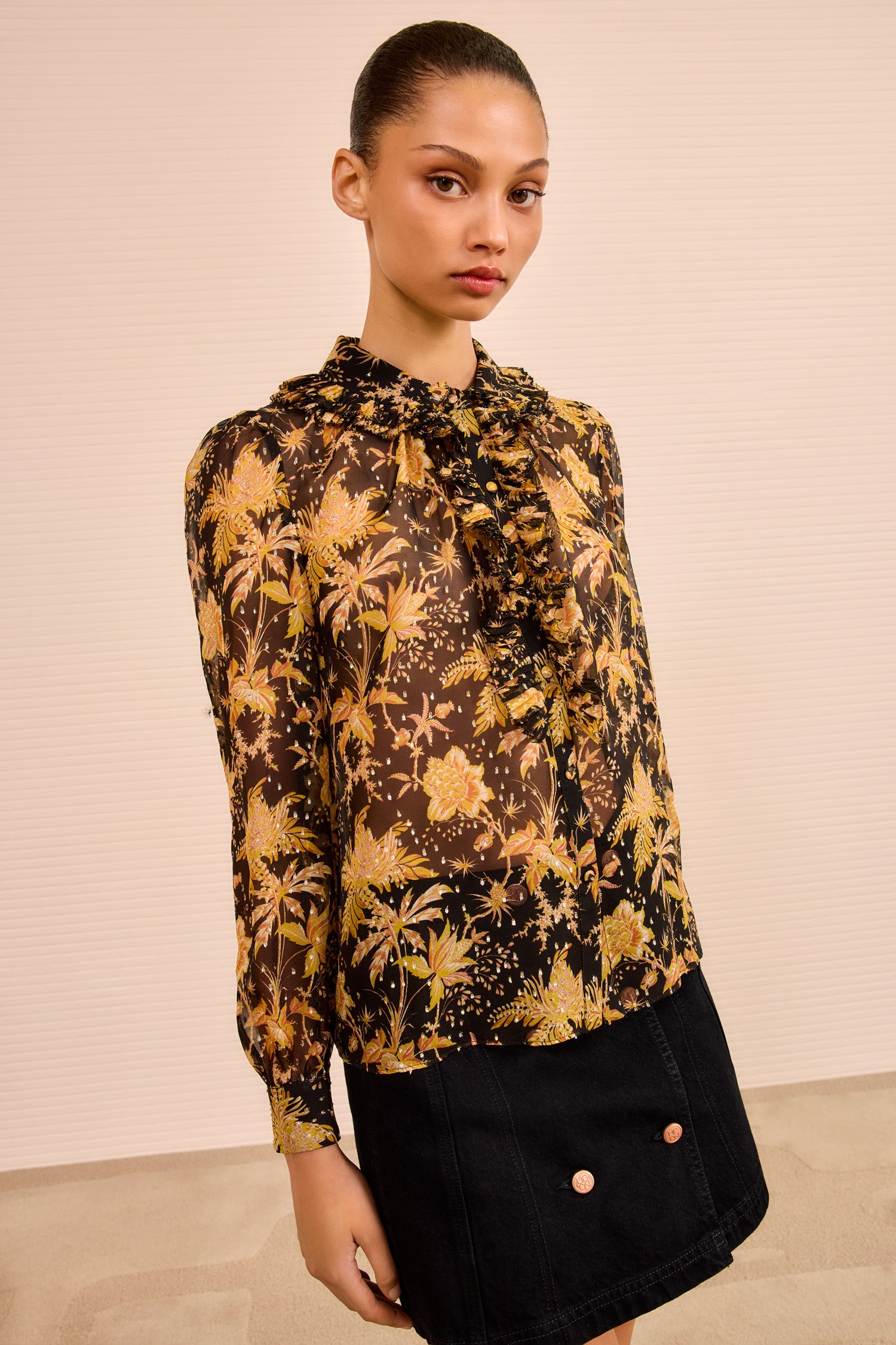 Nina Ruffle Placket Btn Front Blouse - Forsythia