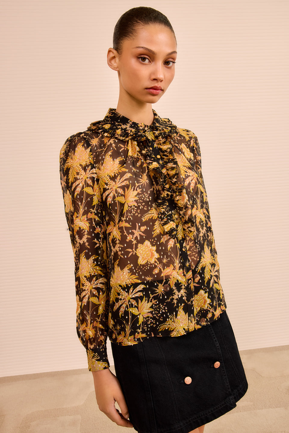 Nina Ruffle Placket Btn Front Blouse - Forsythia