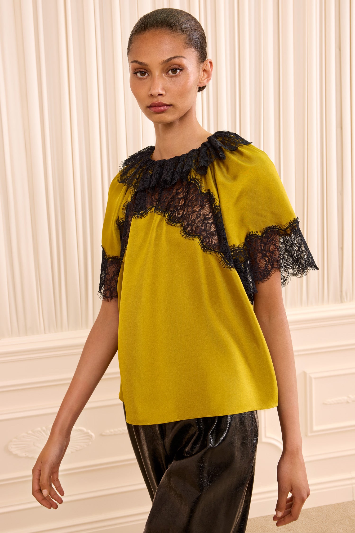 Nina Short Sleeve Silk Blouse - Citrine