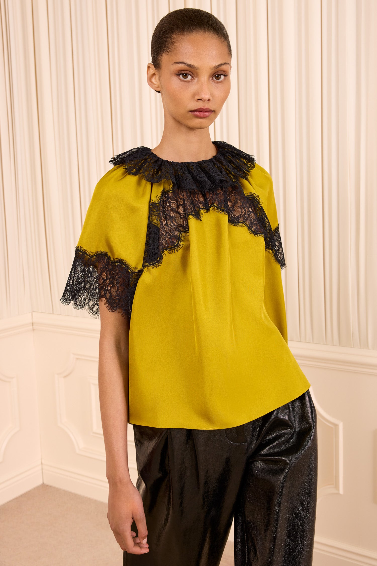 Nina Short Sleeve Silk Blouse - Citrine