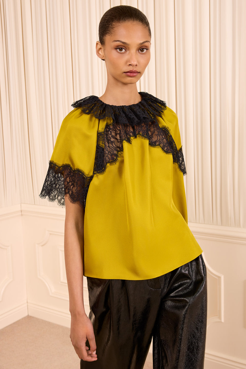 Nina Short Sleeve Silk Blouse - Citrine