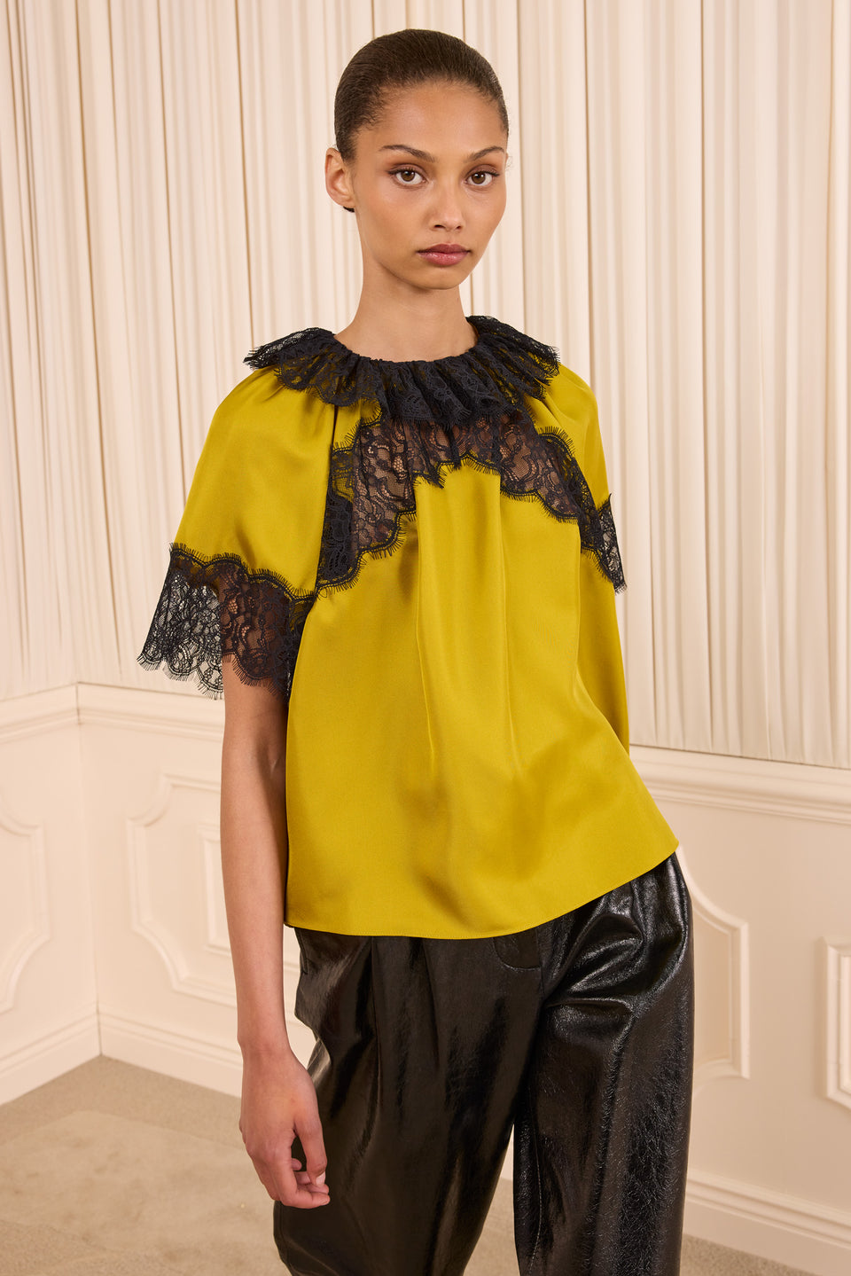 Nina Short Sleeve Silk Blouse - Citrine