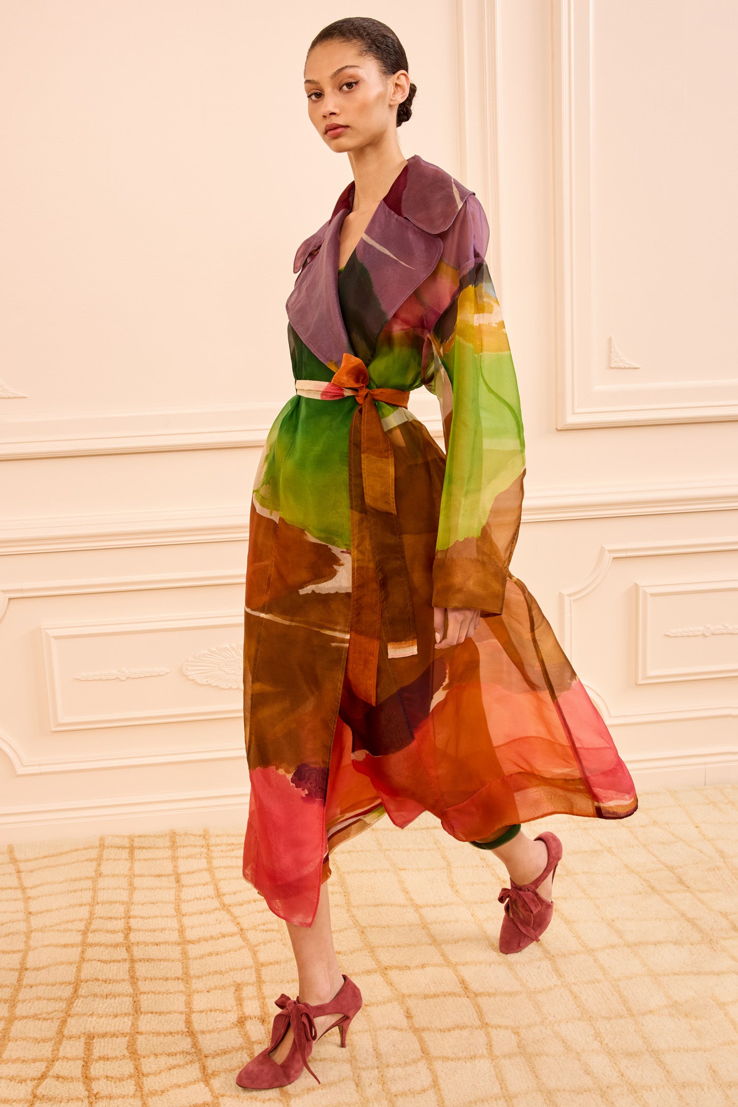 Novalie Organza Trench Coat - Nature Abhors A Vacuum Multicolored