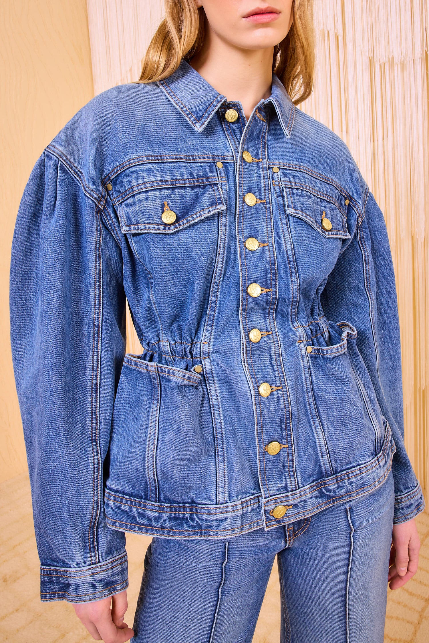 The Odette Jacket - Danube Rigid Denim Button Drawstring Jacket