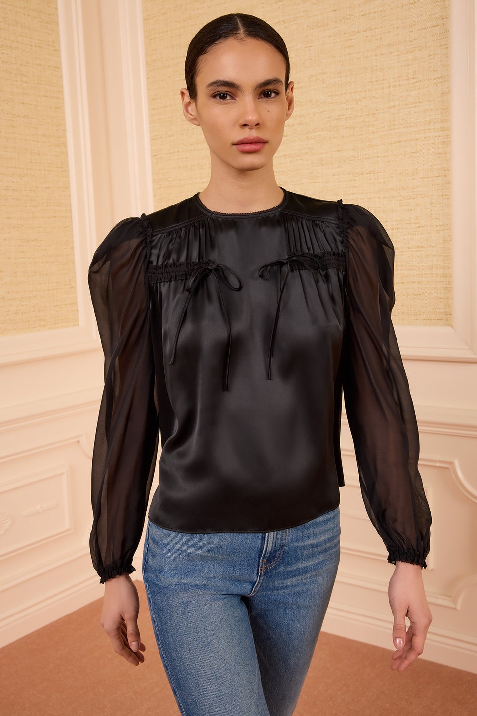 Odette LS Silk Blouse - Noir