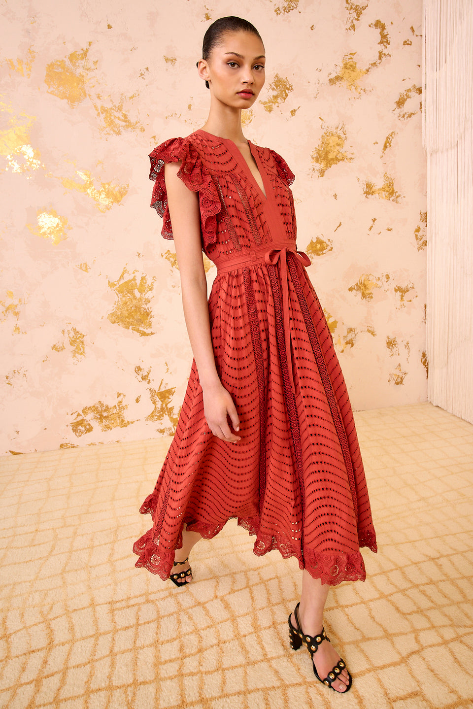 Olga Flutter Sleeve Midi Dress - Claret