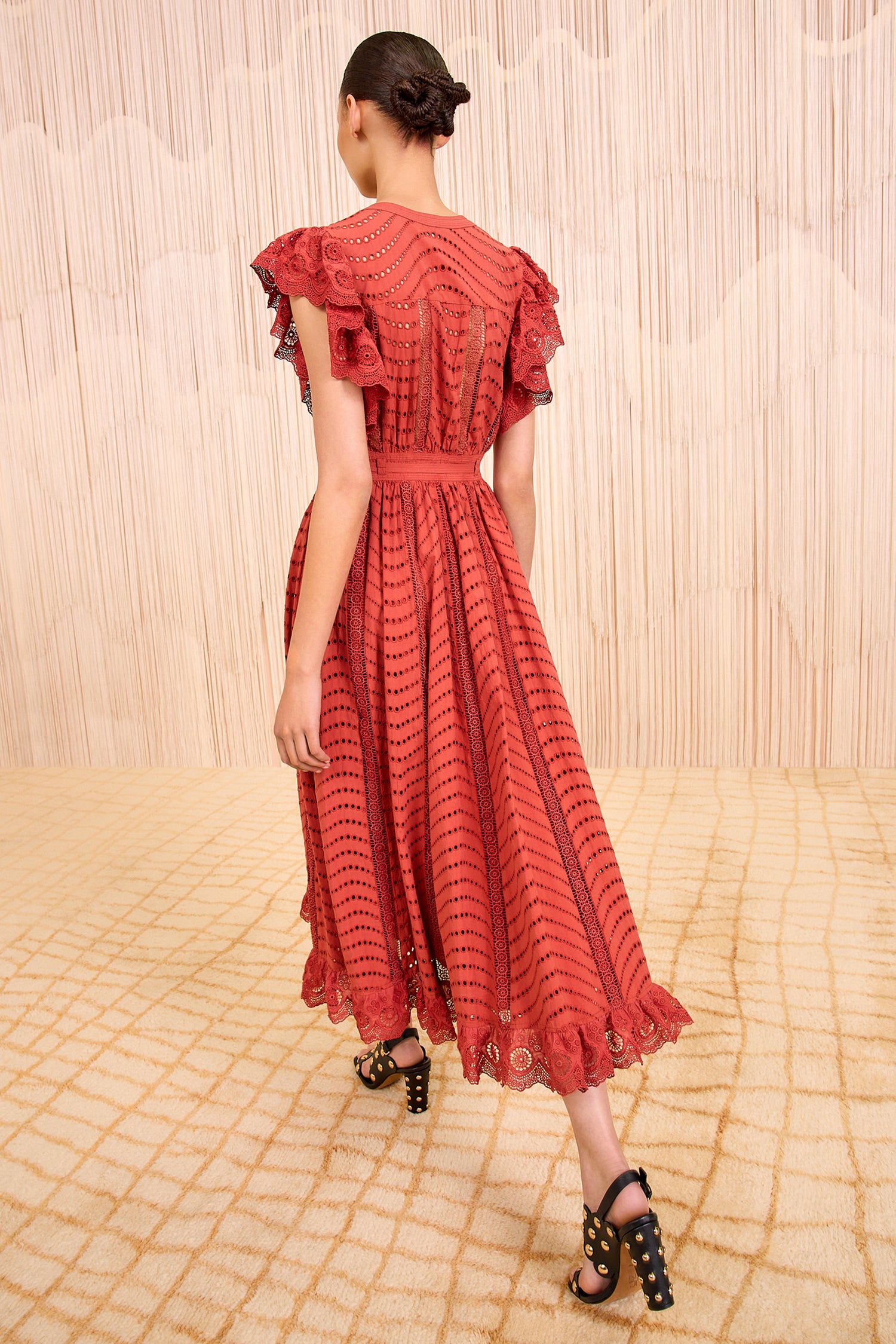 Ulla Johnson Olga Flutter Sleeve Midi Dress - Claret