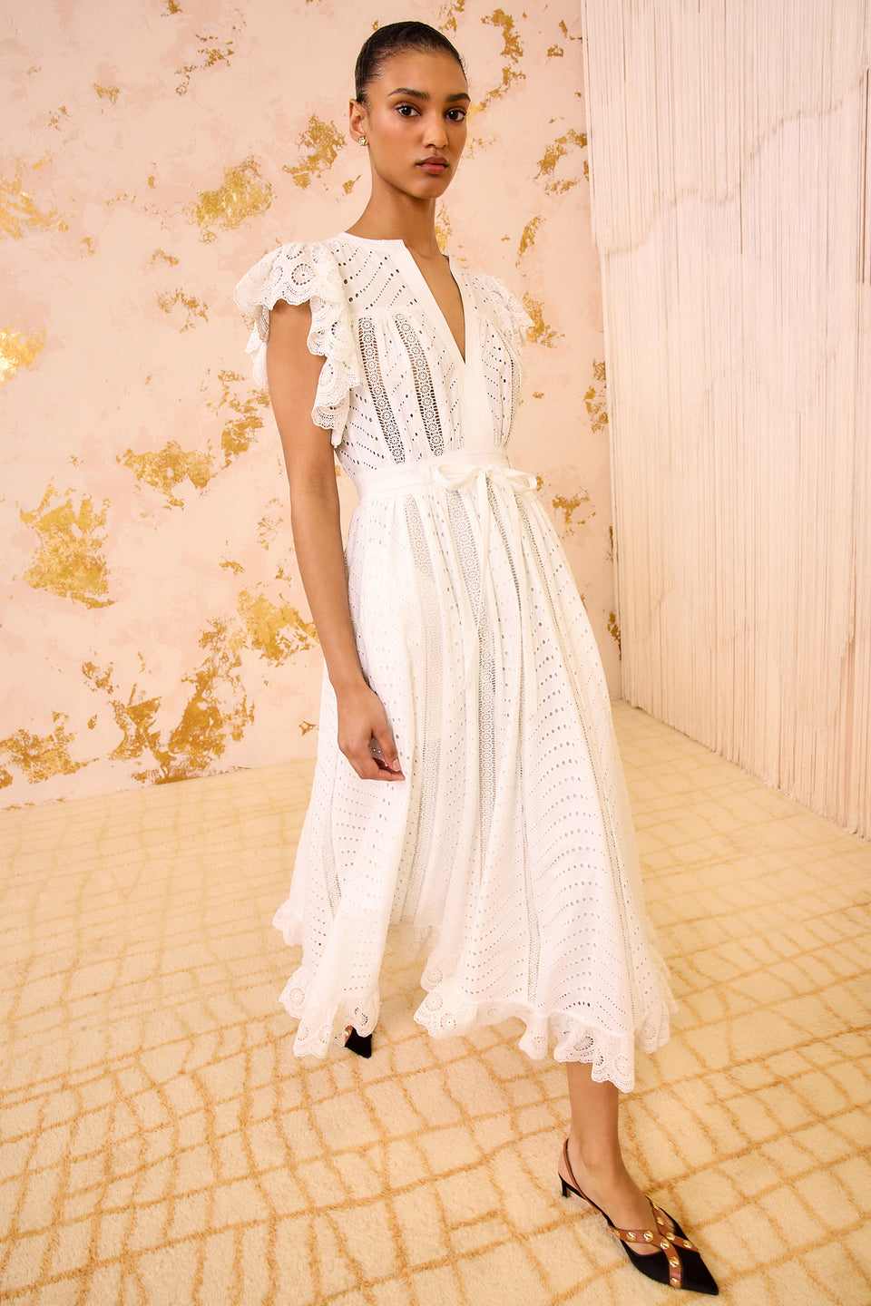 Olga Flutter Sleeve Midi Dress - Pristine