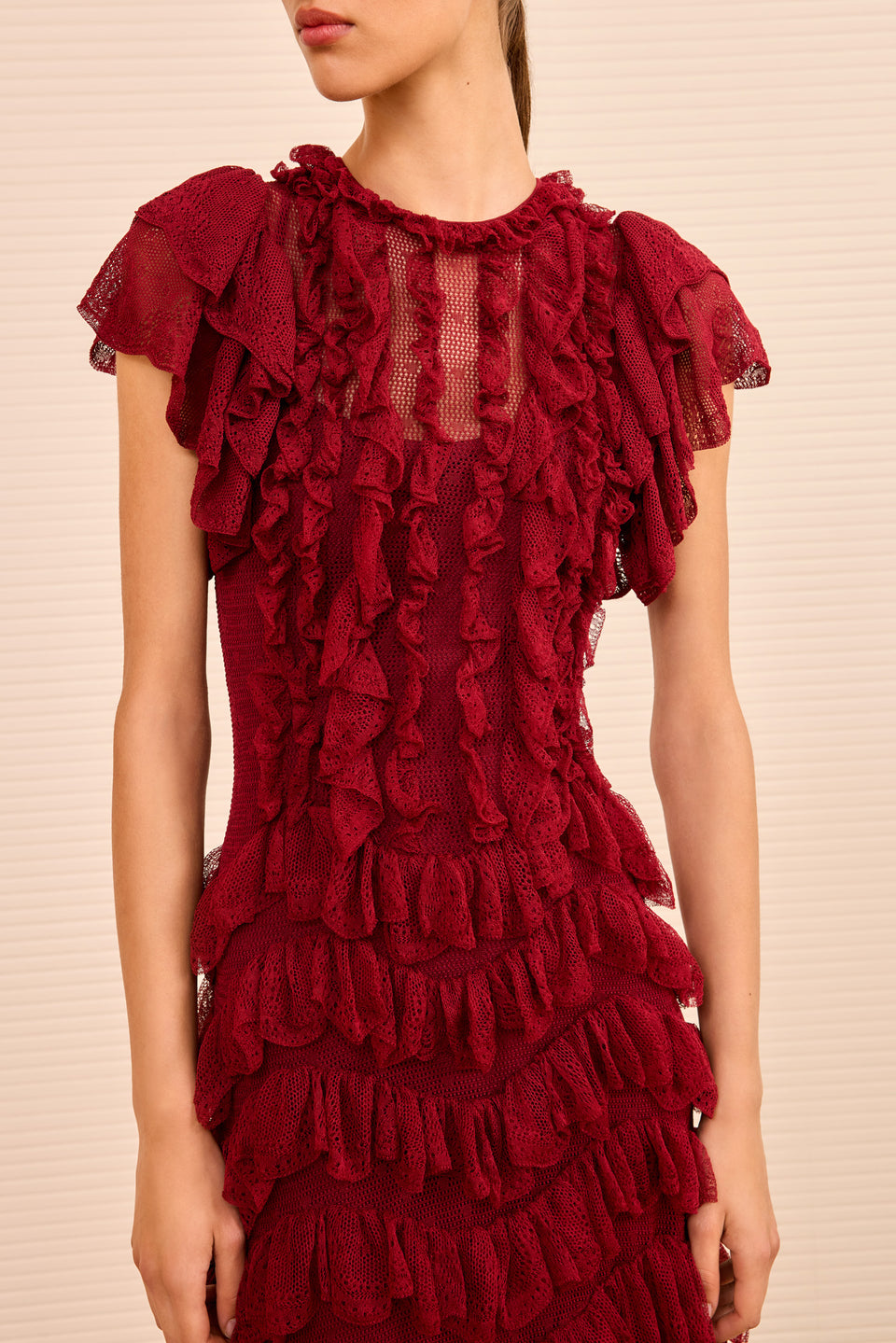 Ondine Ruffle Midi Dress - Claret