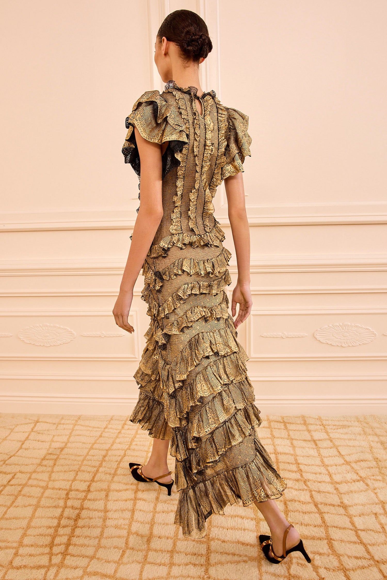 Ulla Johnson Ondine Ruffle Midi Dress - Gold Foil