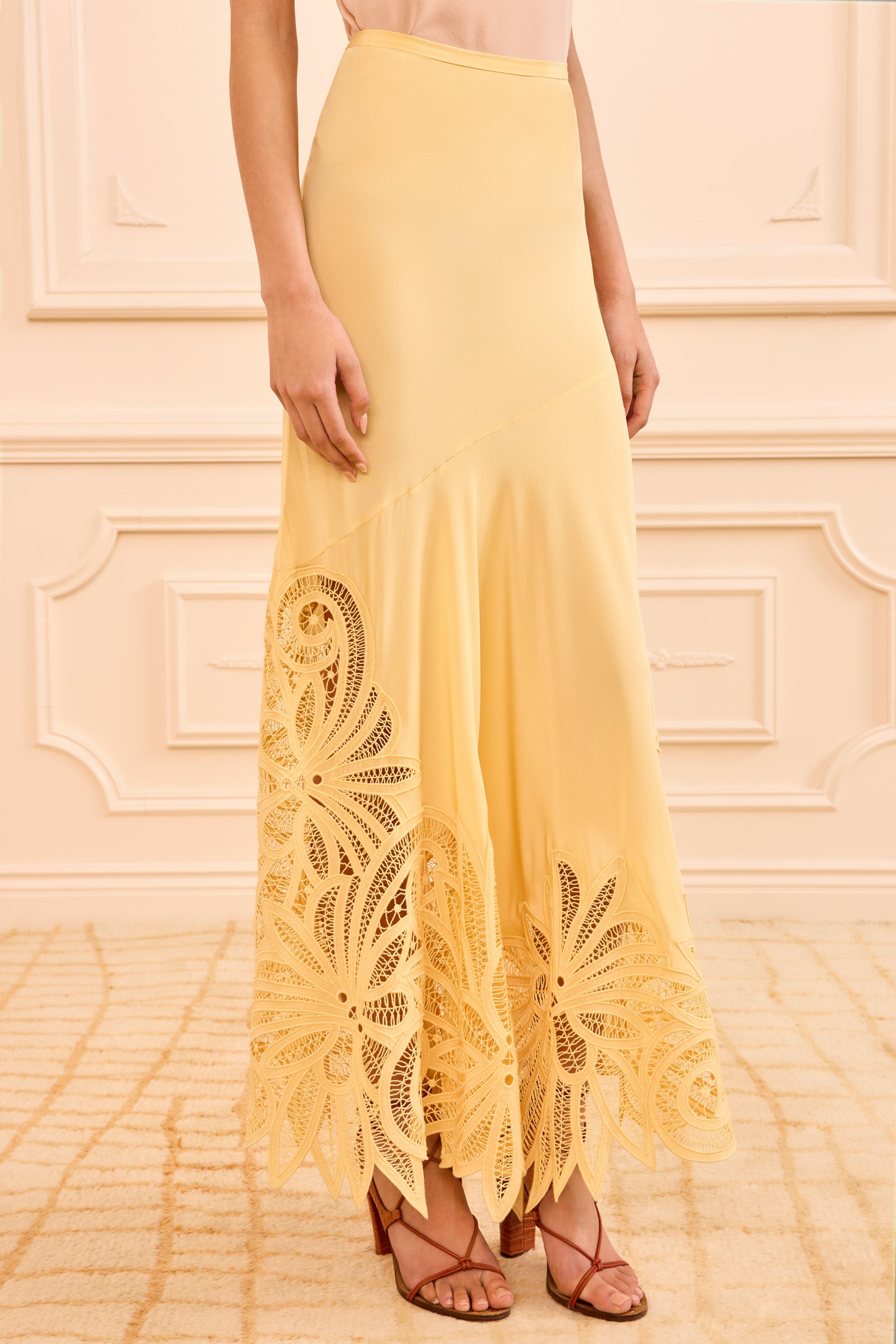 Ulla Johnson Oona Lace Applique Skirt - Dandelion