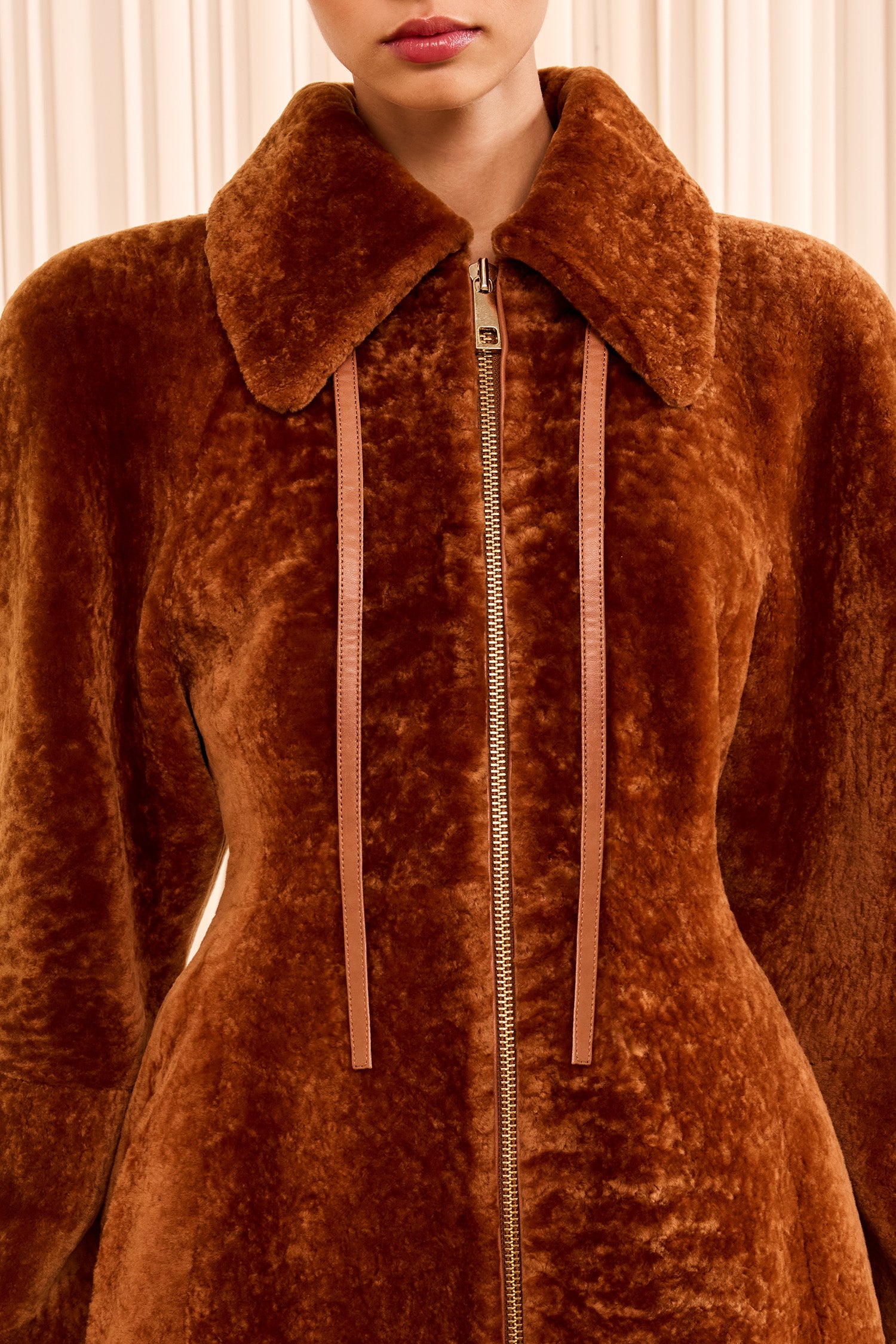 Ulla Johnson Sienna Shearling Coat - Gold Zipper and Collar Tie Detail | Ulla Johnson