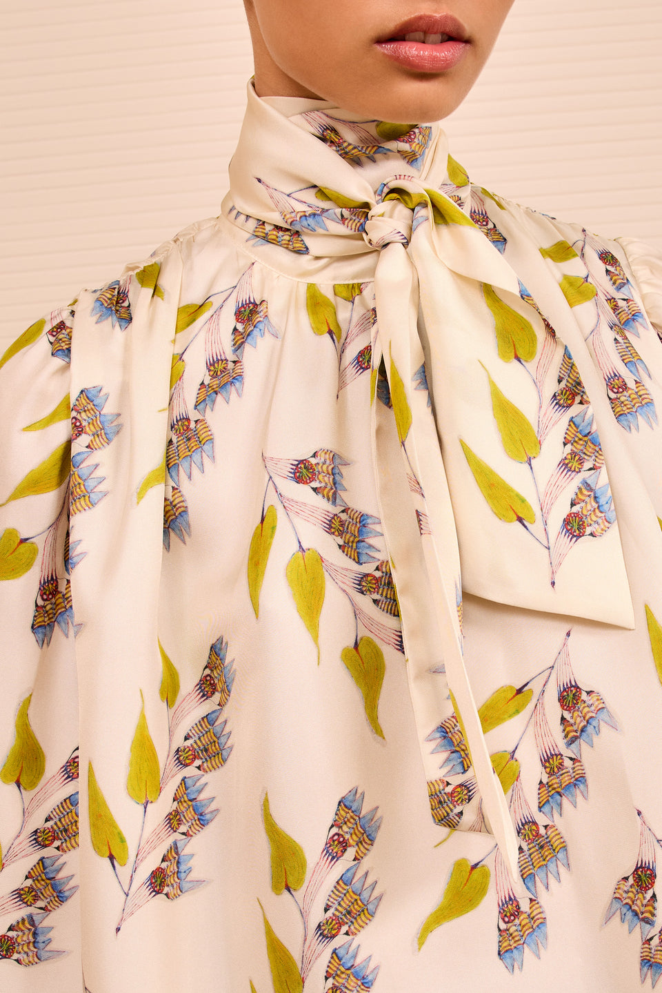 Ornament Tie Neck Blouse - Infinite Flower