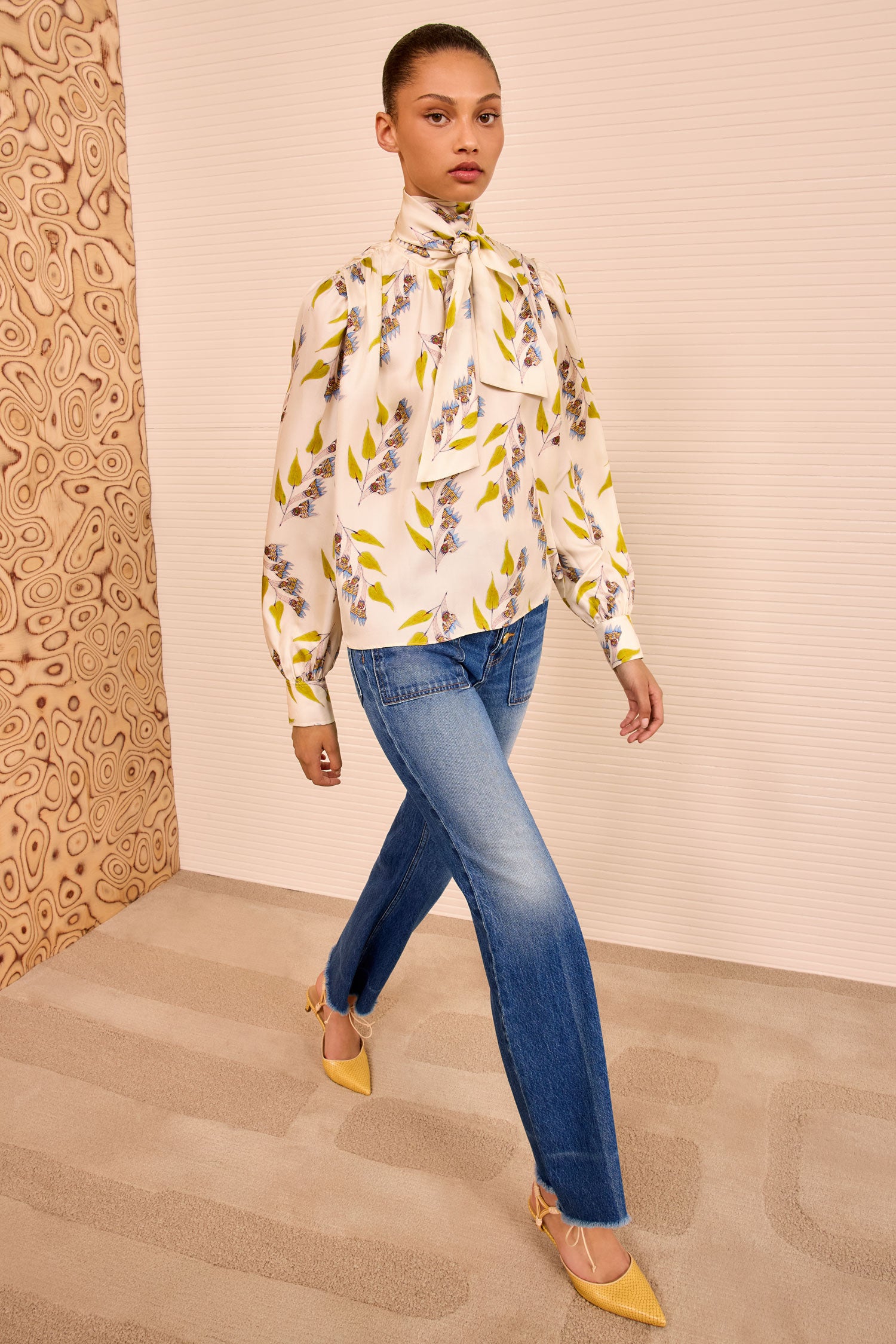 Ornament Tie Neck Blouse - Infinite Flower