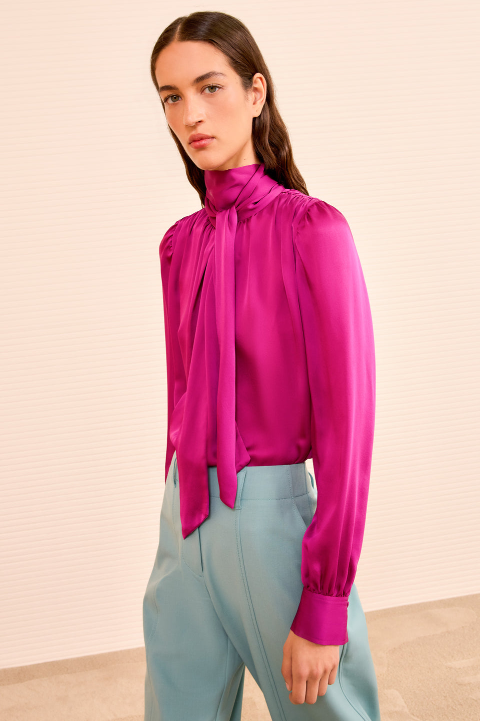 Ornament Tie Neck Blouse - Mulberry