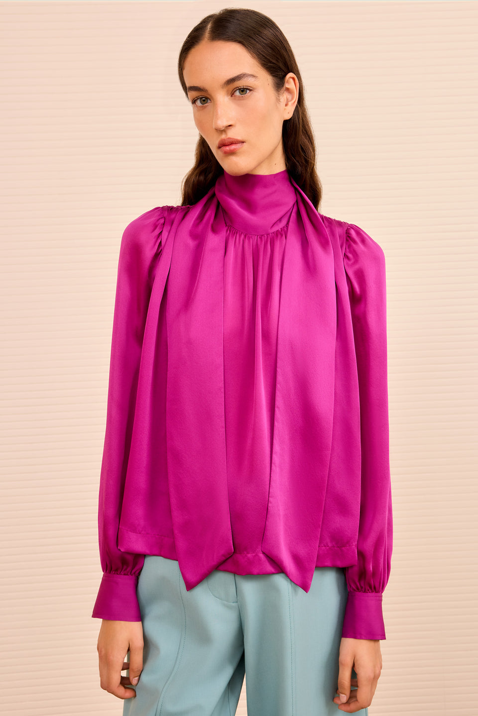 Ornament Tie Neck Blouse - Mulberry