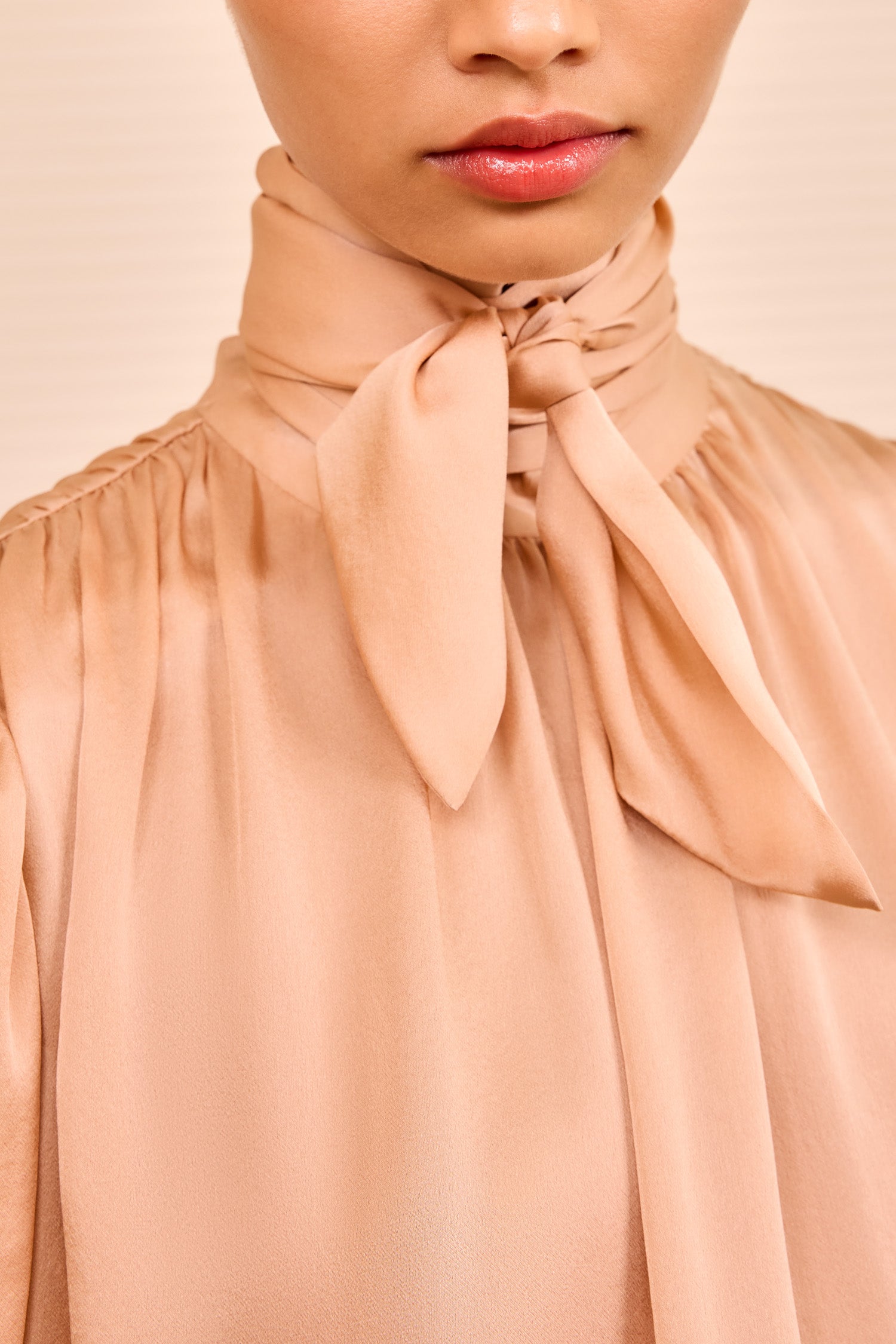 Ornament Tie Neck Blouse - Sand