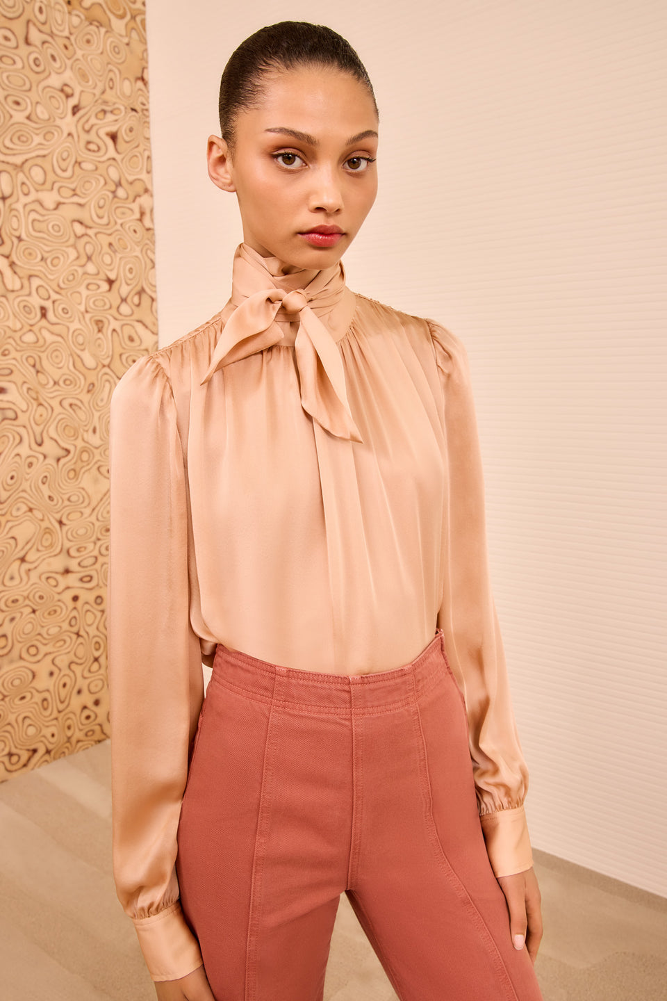Ornament Tie Neck Blouse - Sand