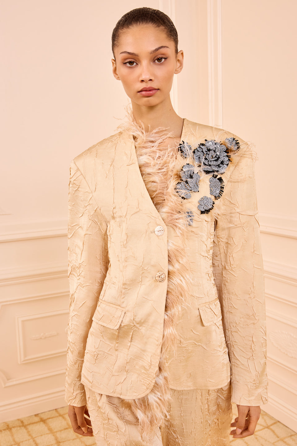 Otto Satin Jacket with Embroidery - Driftwood