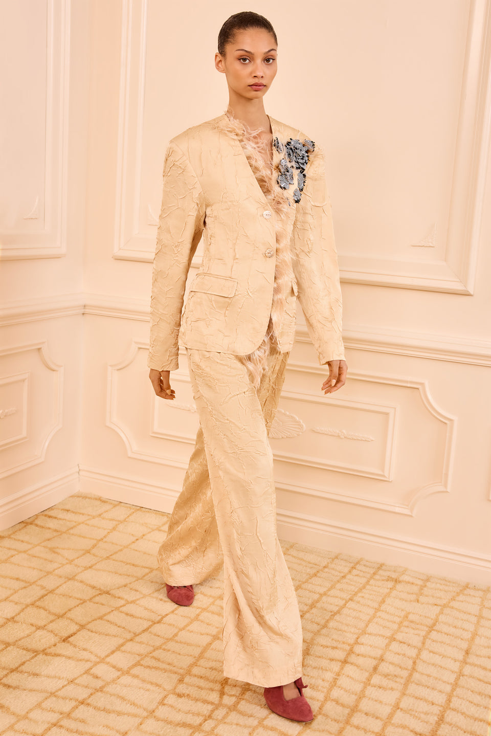 Otto Satin Jacket with Embroidery - Driftwood