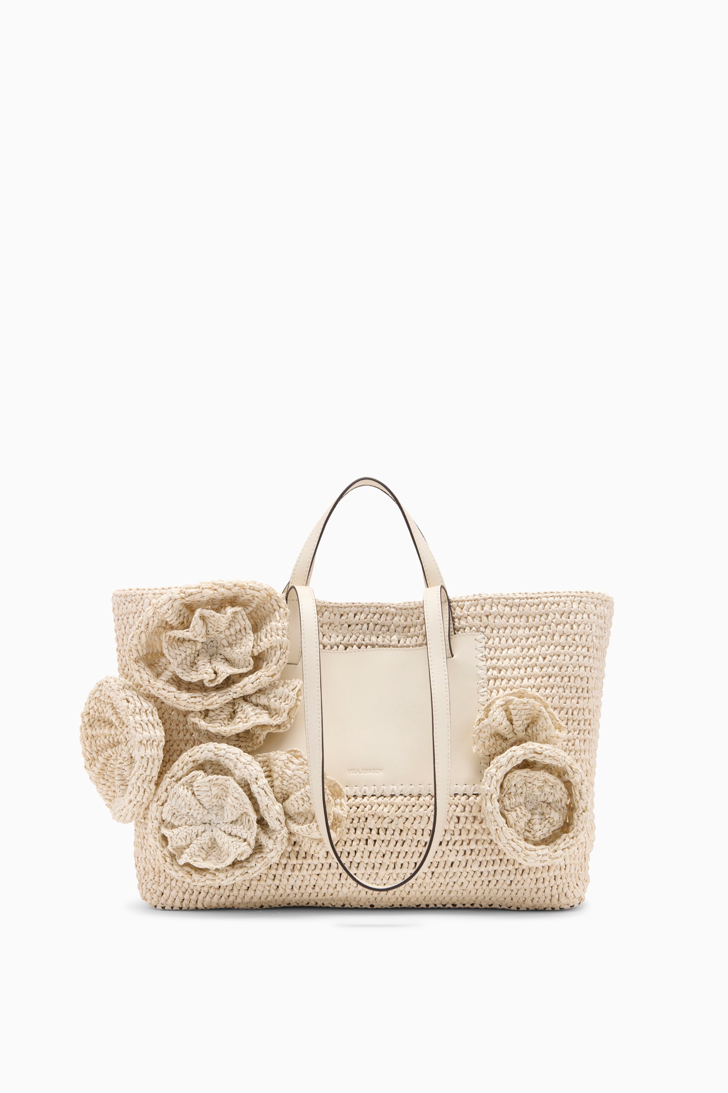 Lali Floral Large Tote - Cowrie White Hand-Woven Raffia Bag with