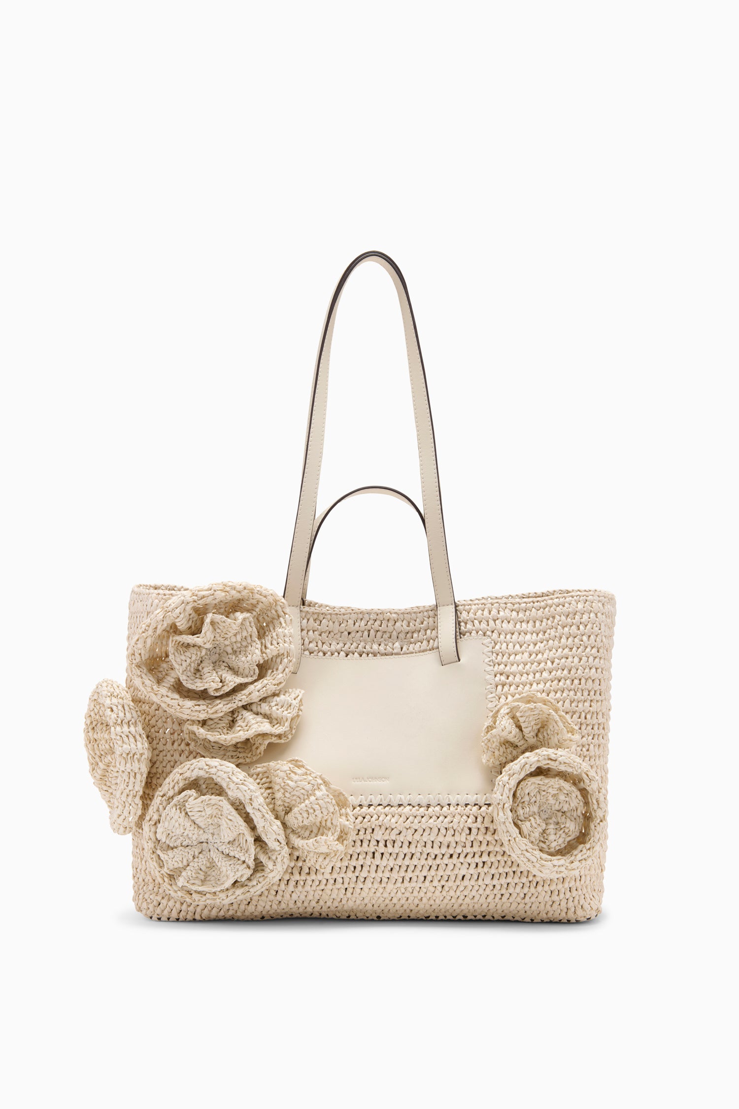 Lali Floral Large Tote - Cowrie White Hand-Woven Raffia Bag with