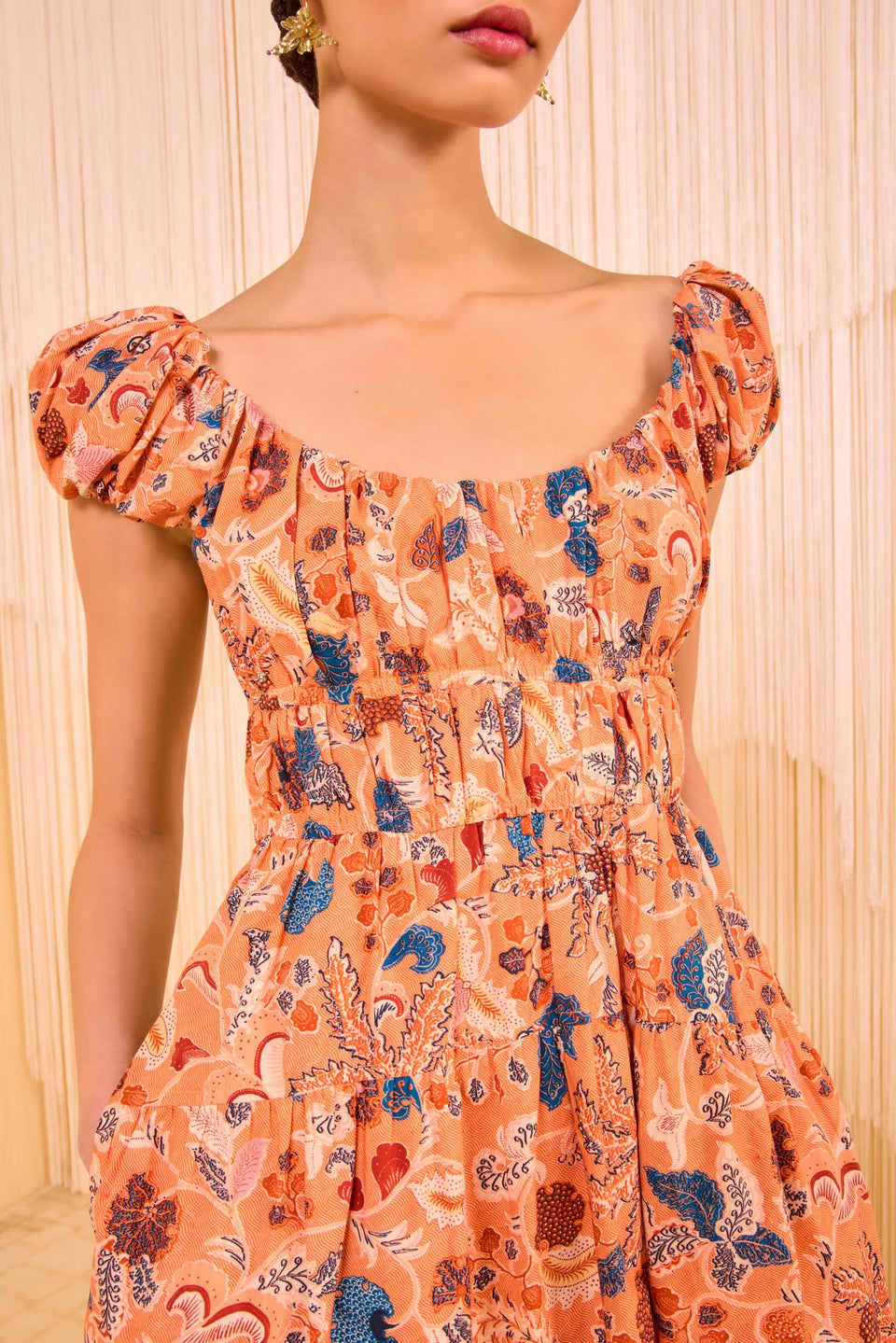 Paloma Cap Sleeve Midi Dress - Coral Peony