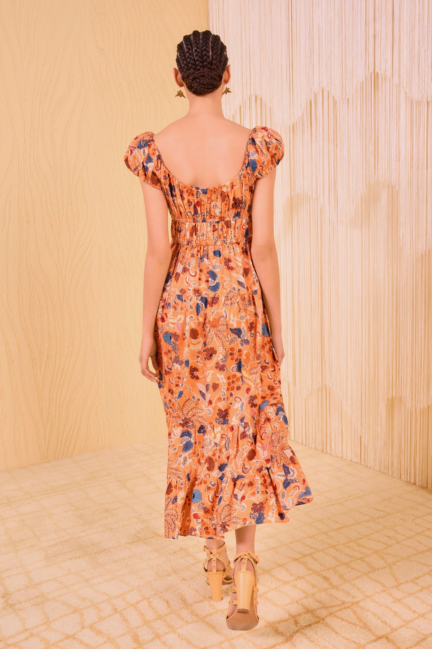 Paloma Cap Sleeve Midi Dress - Coral Peony