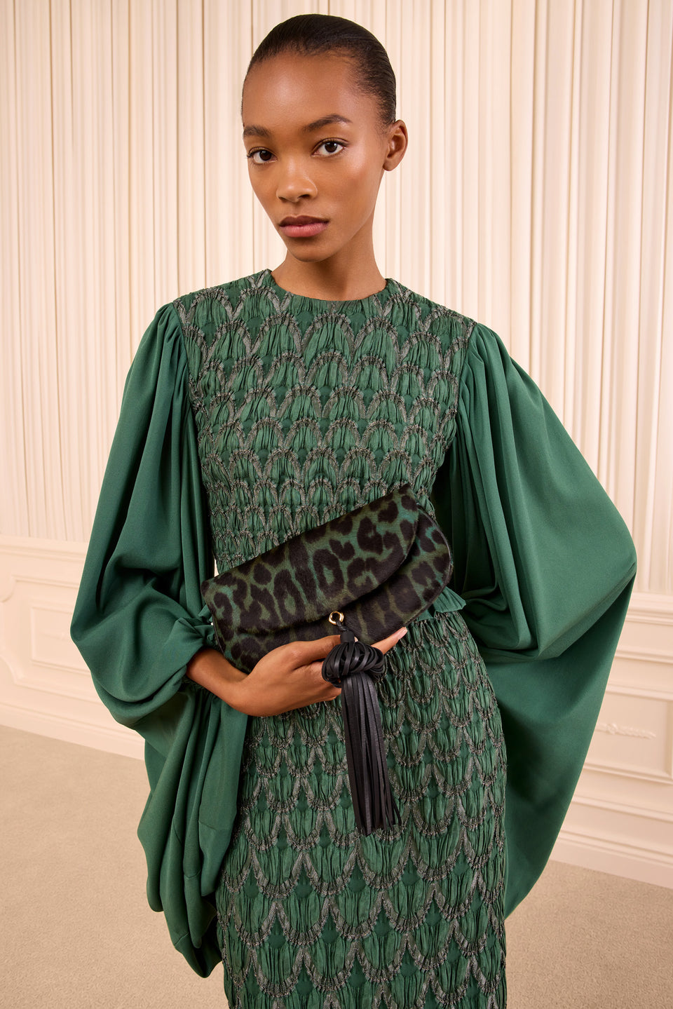 Paloma Flap Tassel Bag - Emerald Leopard