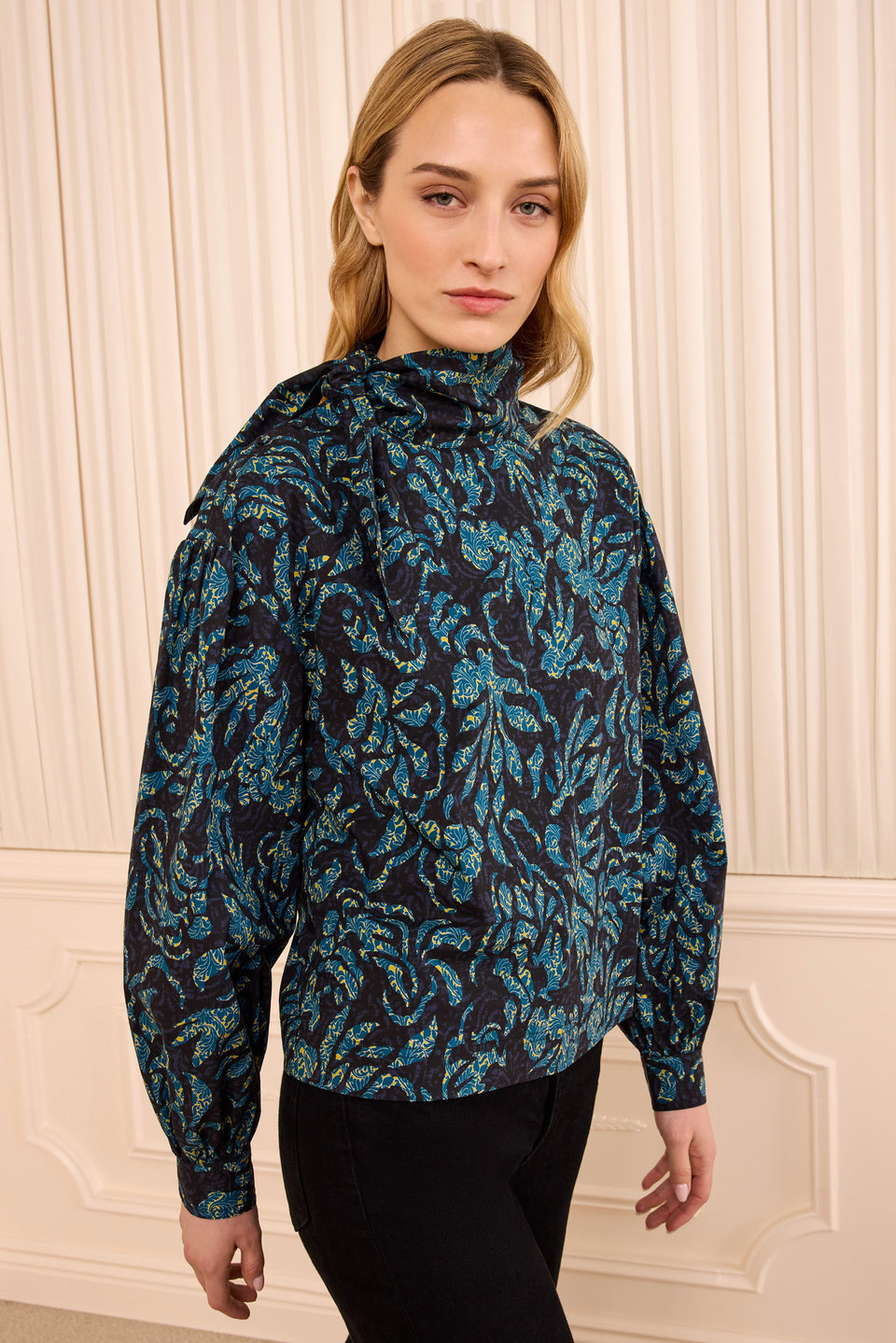 Pastel LS Cotton Blouse - Midnight