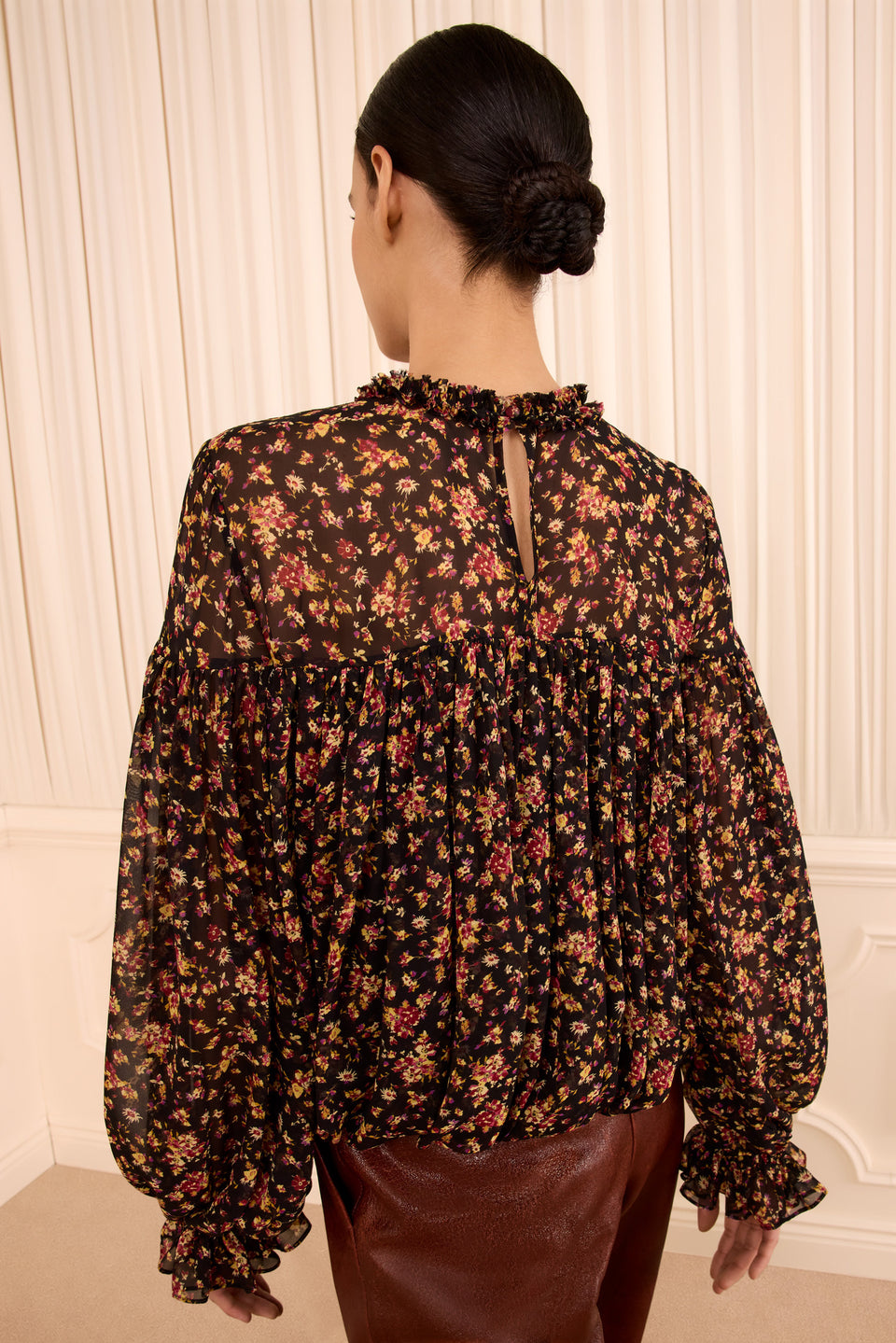 Pearl Long Sleeve Silk Blouse - Noir Mille Fleur