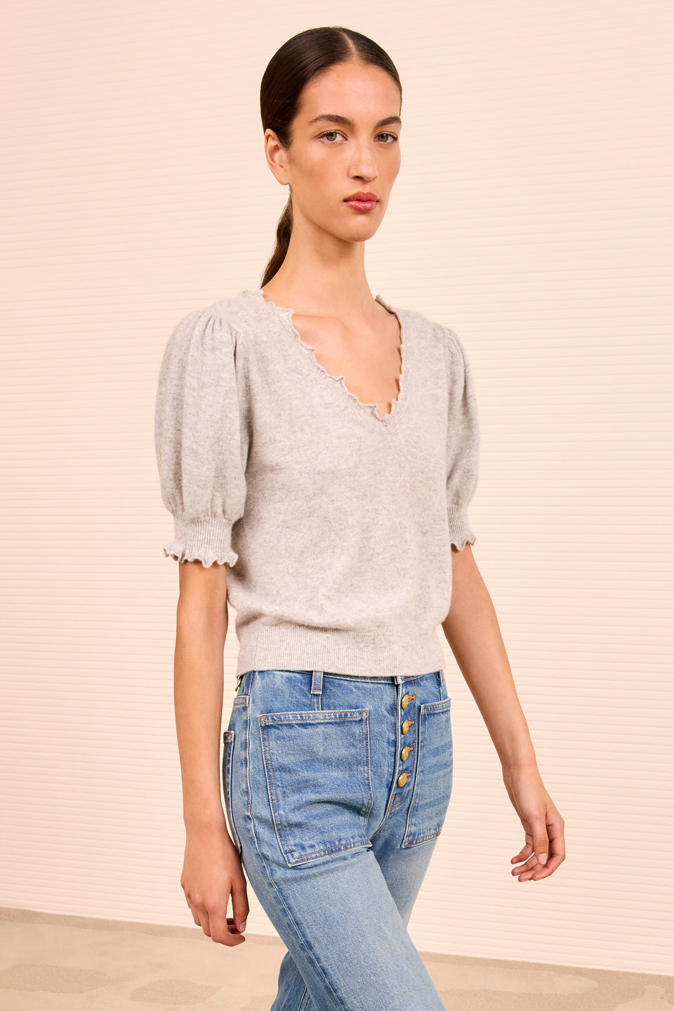 Polline Short Sleeve Top - Pebble