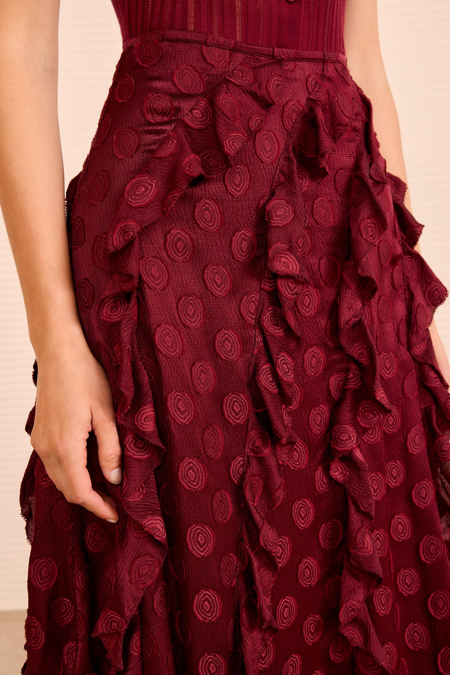 Poppy Cascading Ruffle Midi Skirt - Claret