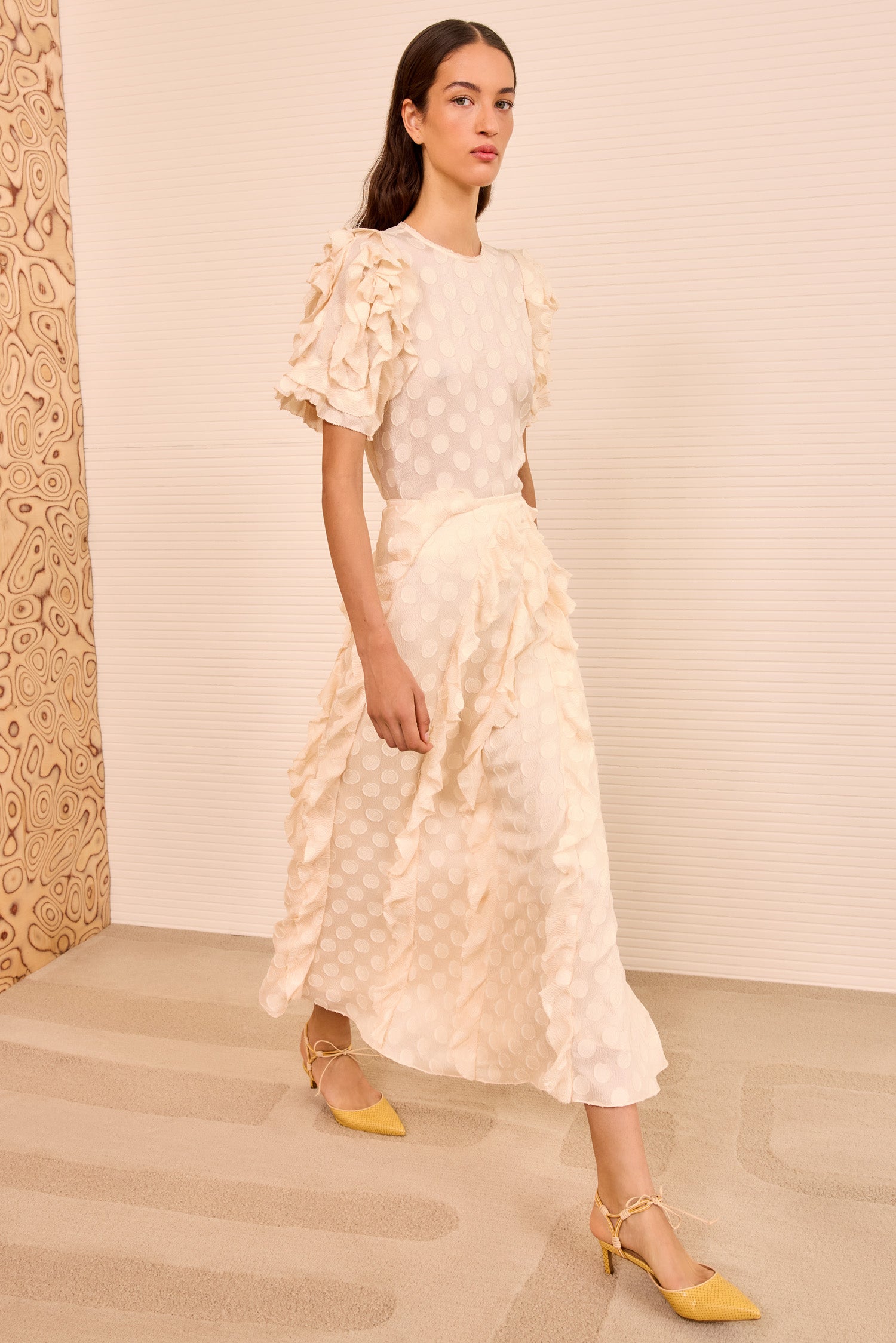 Poppy Cascading Ruffle Midi Skirt - Conch