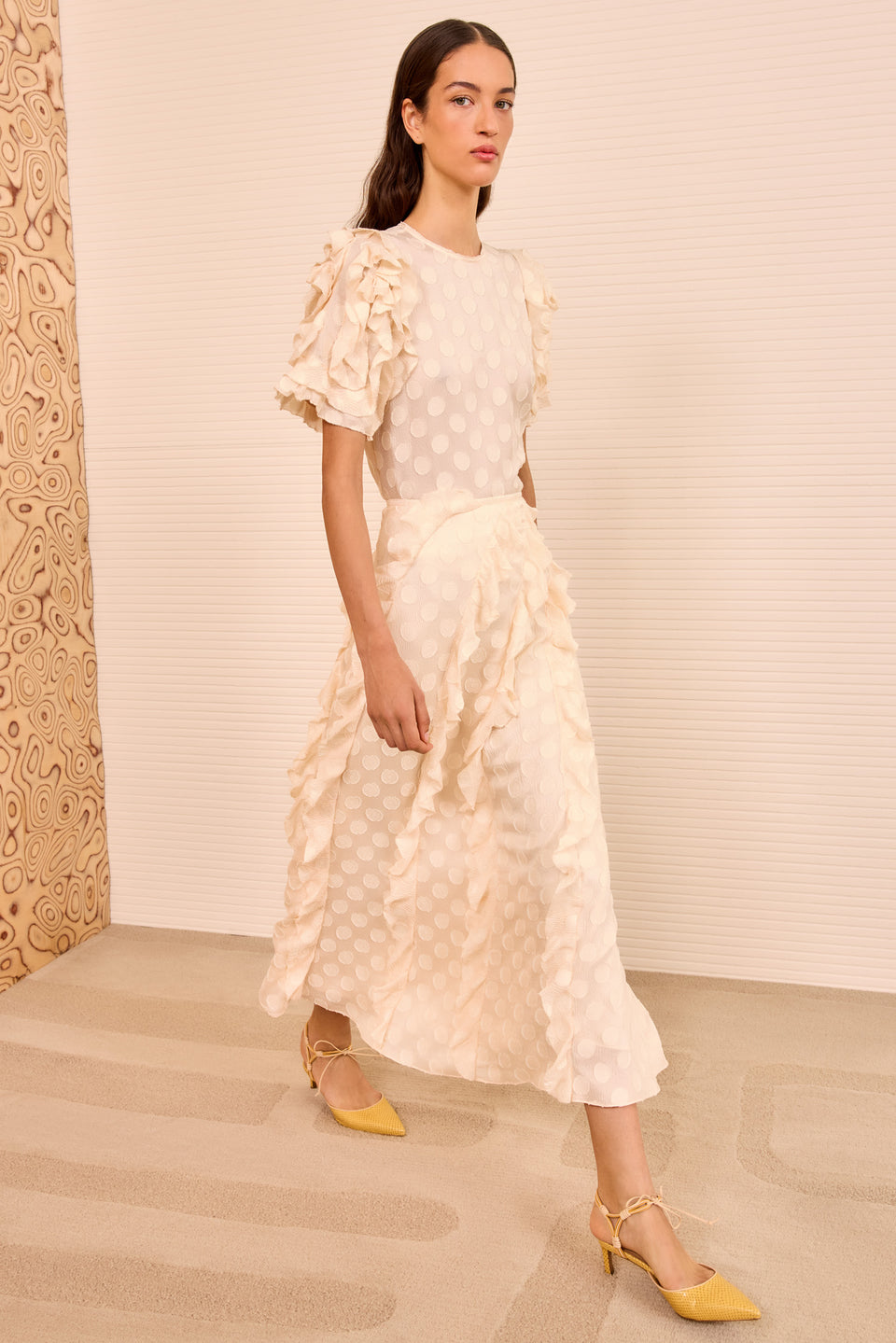 Poppy Cascading Ruffle Midi Skirt - Conch