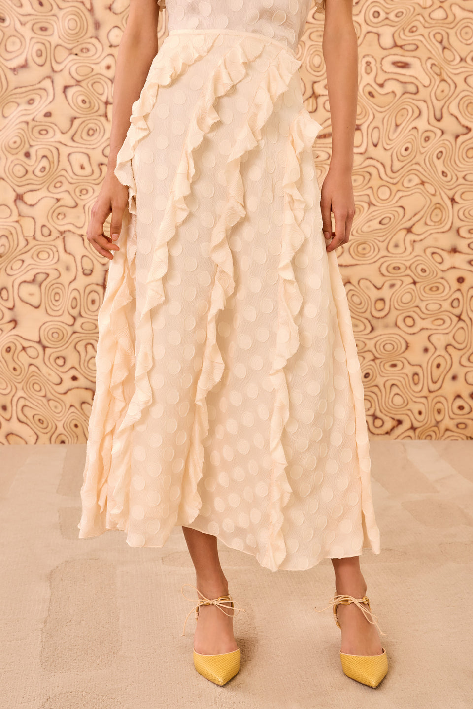 Poppy Cascading Ruffle Midi Skirt - Conch