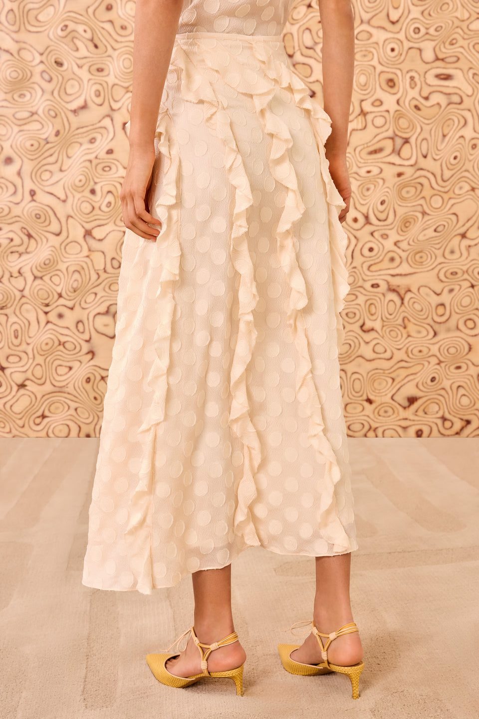 Poppy Cascading Ruffle Midi Skirt - Conch