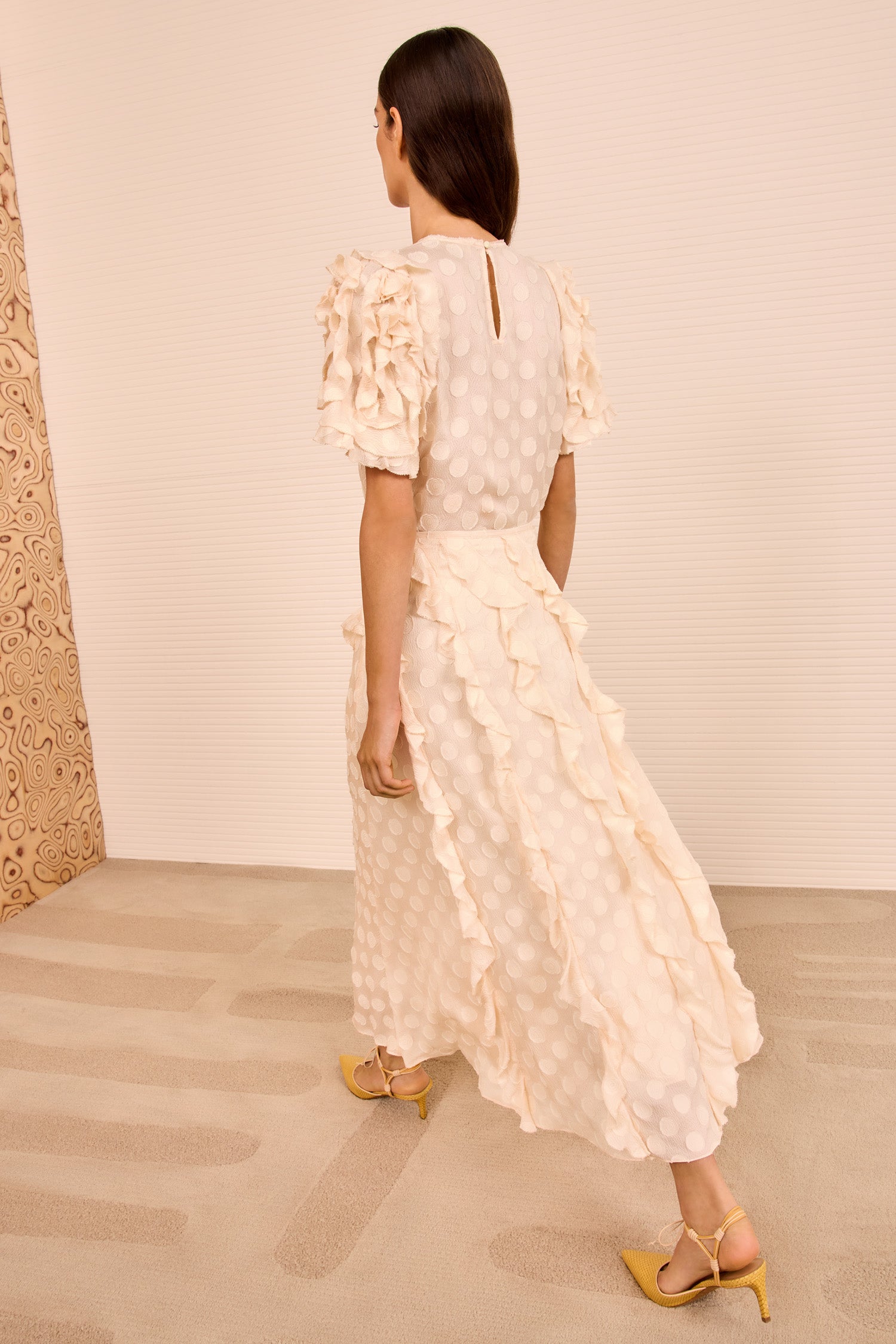 Poppy Cascading Ruffle Midi Skirt - Conch