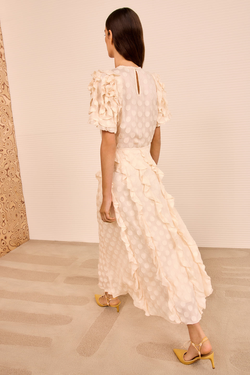 Poppy Cascading Ruffle Midi Skirt - Conch