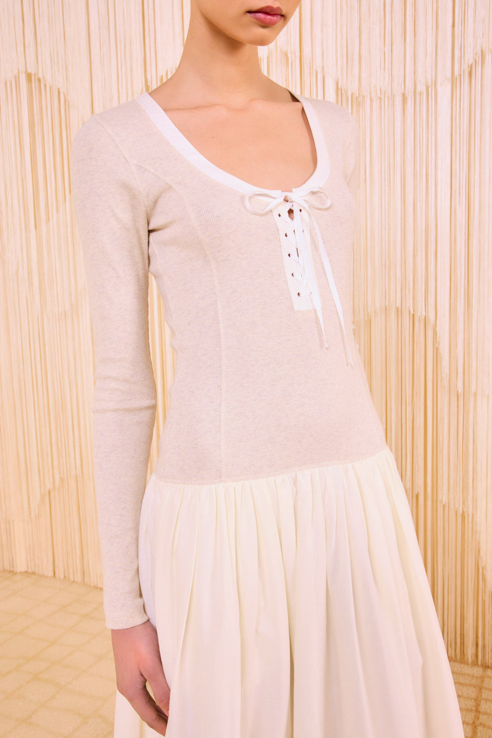Quincy Drop Waist Long Sleeve Dress - Ivory Melange