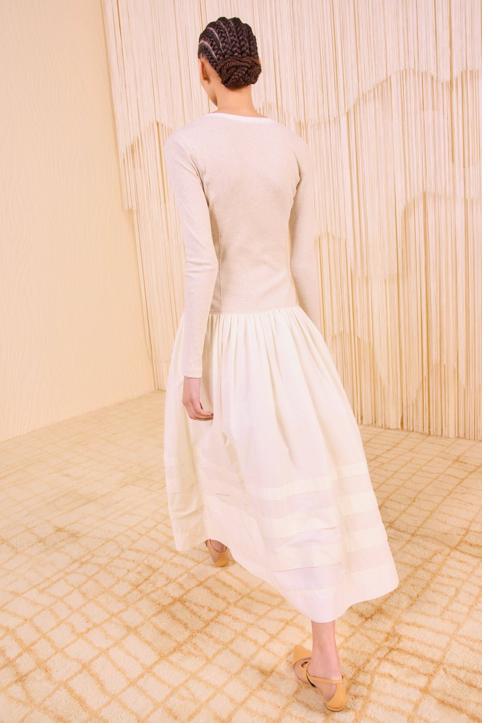 Quincy Drop Waist Long Sleeve Dress - Ivory Melange