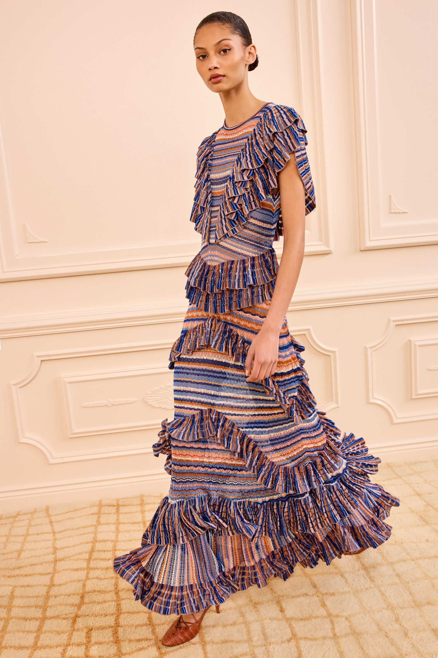 white christmas dresses Raina Ruffle Knit Dress - Sunset Multicolored Pointelle Knit Maxi Dress
