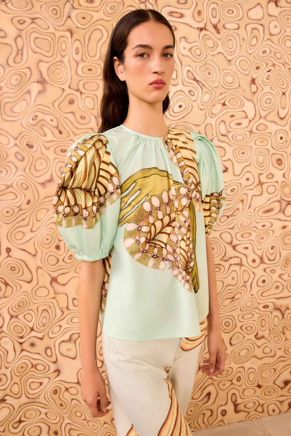 Ravena Puff Sleeve Top - Water Blossoms