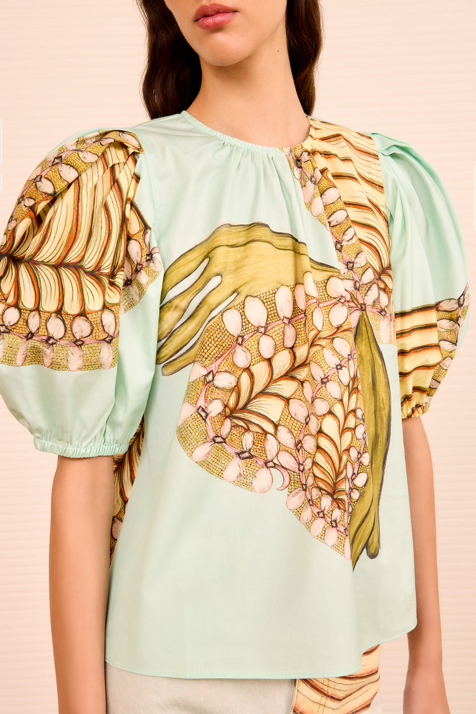 Ravena Puff Sleeve Top - Water Blossoms