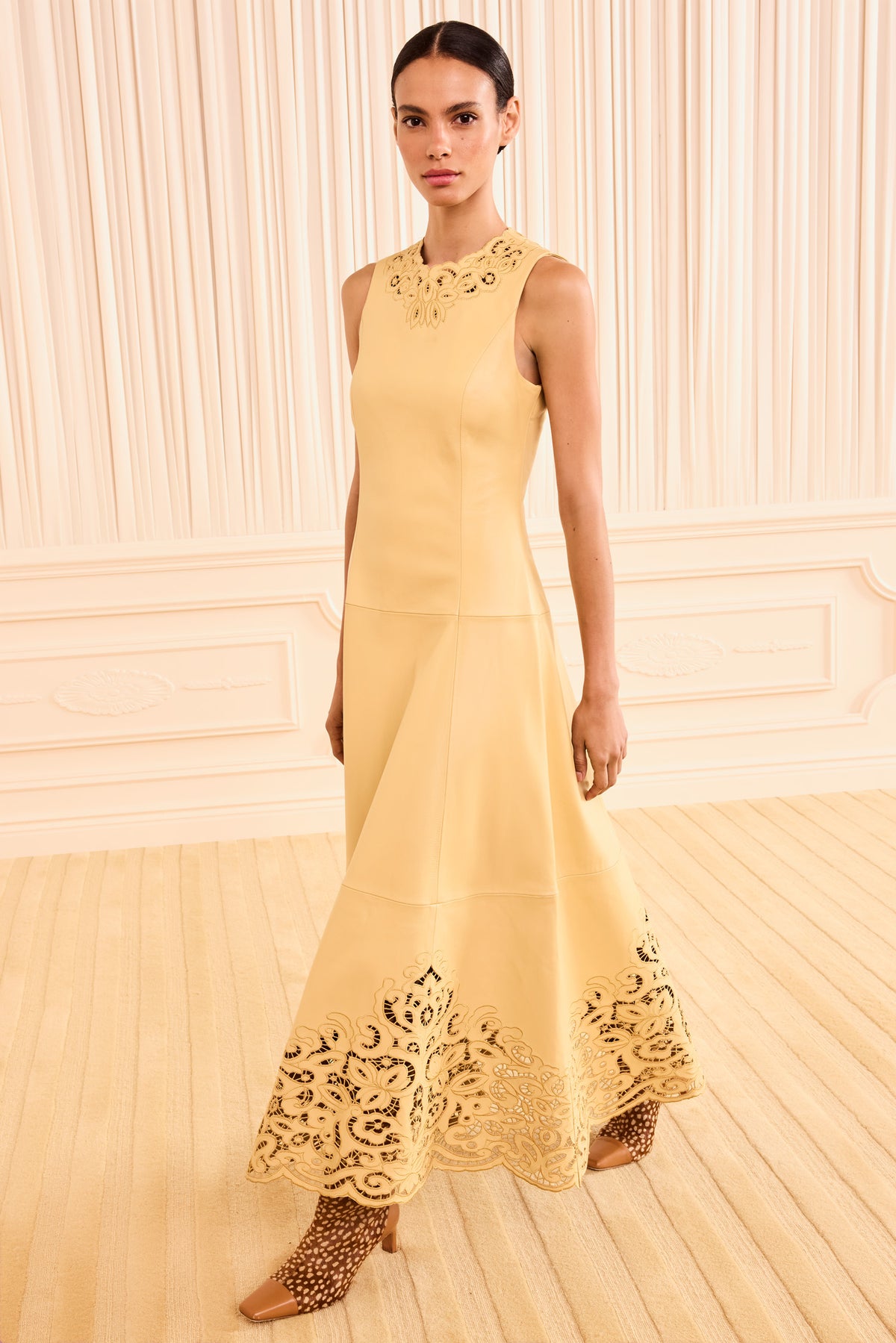 Butter Nappa Leather Midi Dress, Three-Quarter Front View, Luxury Designer | Ulla Johnson