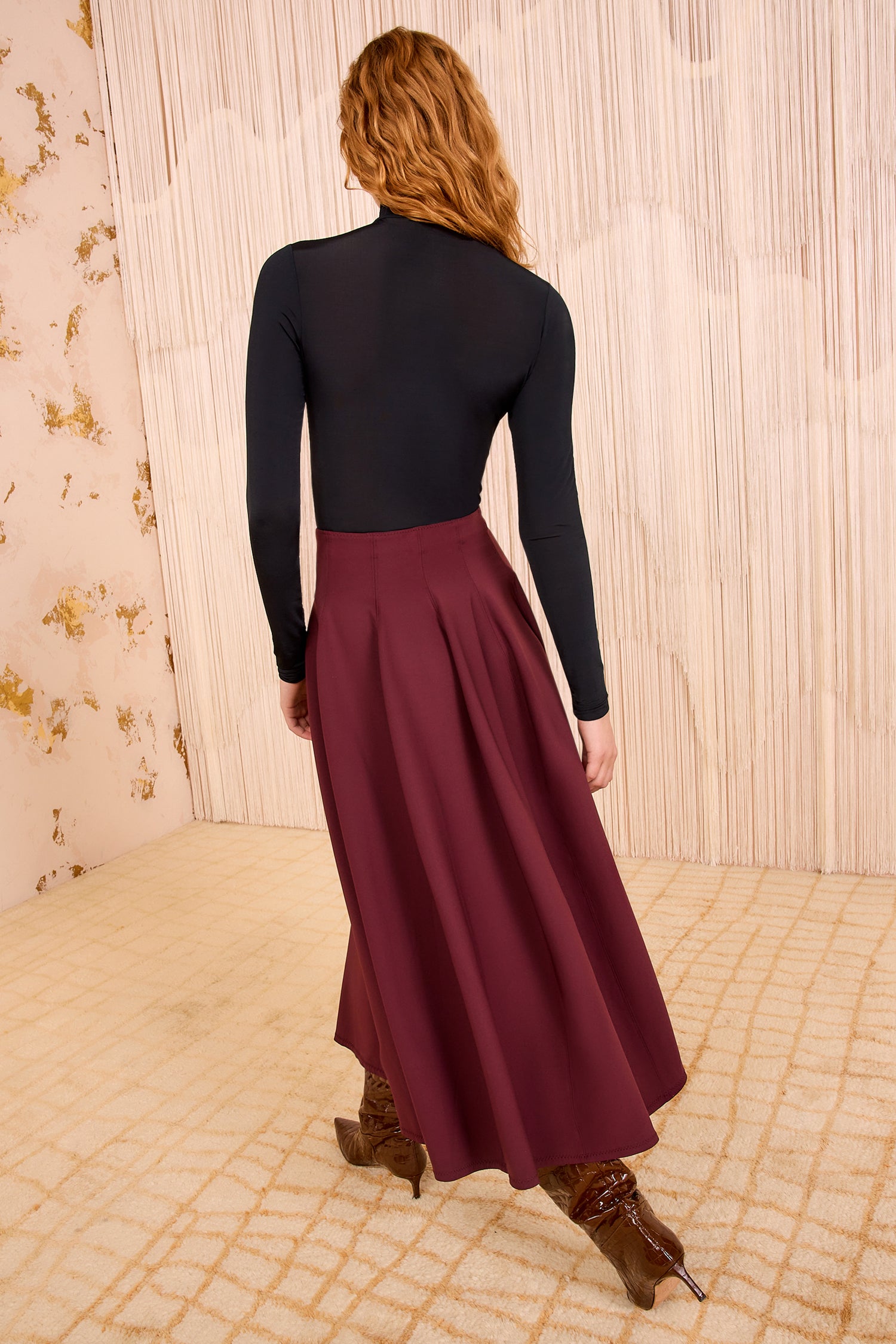 Rea High Waist Midi Skirt - Mahogany